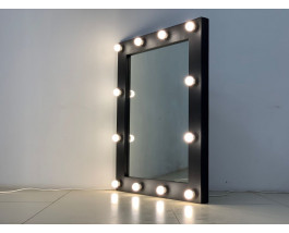Гримерное зеркало в стиле лофт 100x80 черного матового цвета 14 ламп по контуру
