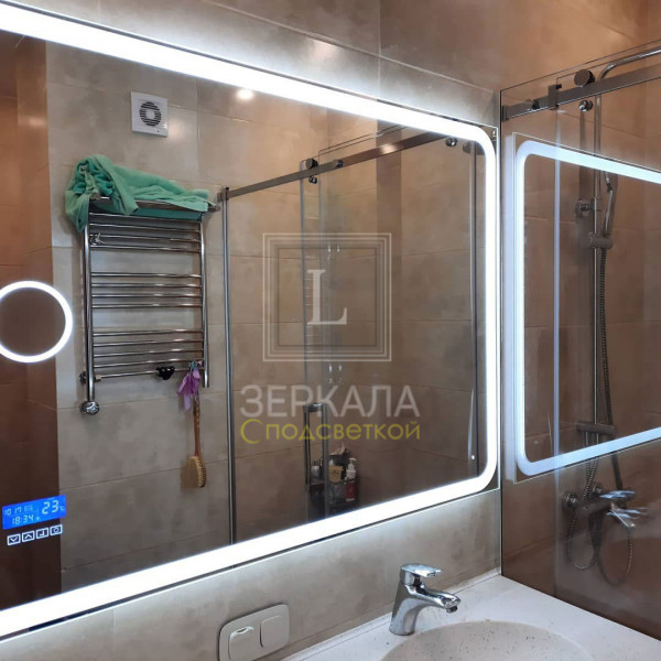 Выполненная работа: зеркало для ванной с часами и макияжным зеркалом модель 1360х900